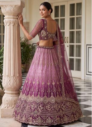 
                      Purple Engagement Net Embroidered Designer Lehenga Choli