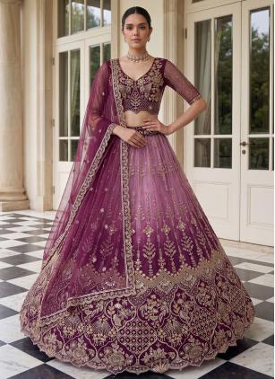 
                      Purple Engagement Net Embroidered Designer Lehenga Choli
