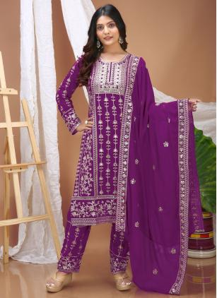 
                      Purple Faux Georgette Pakistani Salwar Kameez