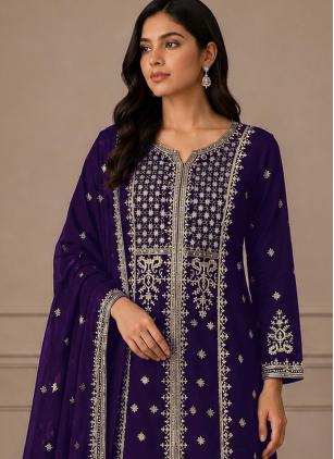 
                      Purple Festival Embroidered Palazzo Salwar Suit