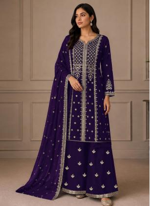 
                      Purple Festival Embroidered Palazzo Salwar Suit