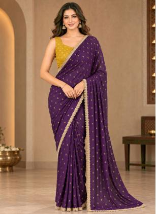 
                      Purple Georgette Lace Saree
