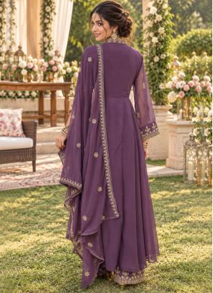 
                      Purple Georgette Embroidered Palazzo Salwar Kameez