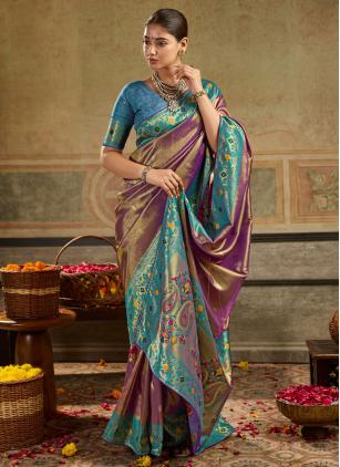 
                      Purple Meenakari Work Silk Classic Saree