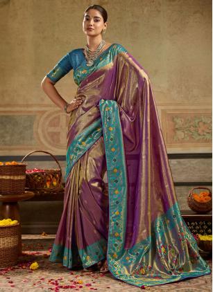 
                      Purple Meenakari Work Silk Classic Saree