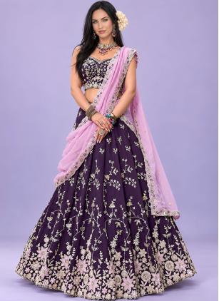 
                      Bridesmaid Purple Rangoli Dori Work Lehenga Choli