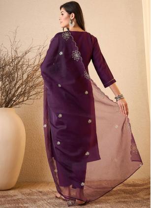 
                      Purple Silk Blend Embroidered Trendy Salwar Kameez