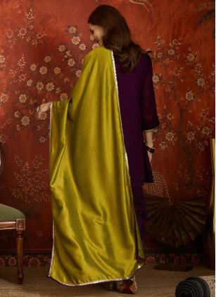 
                      Purple Vichitra Silk Embroidered Palazzo Salwar Suit