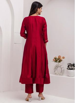 
                      Rani and Red Vichitra Silk Anarkali Salwar Suit