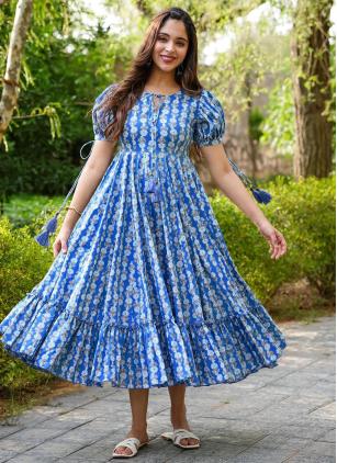 
                      Plus Size Rayon Blue Casual Kurti
