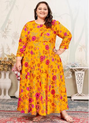 
                      Yellow Rayon Plus Size Casual Kurti
