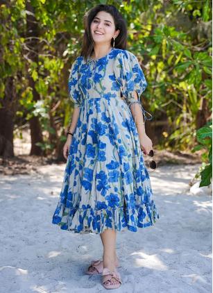 
                      Blue Rayon Digital Print Designer Kurti