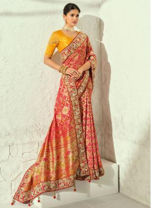 
                      Red Engagement Pure Georgette Contemporary Saree For Bride