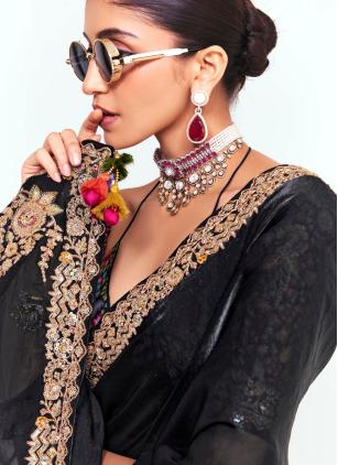 
                      Black Sequins Fancy Fabric Contemporary Saree