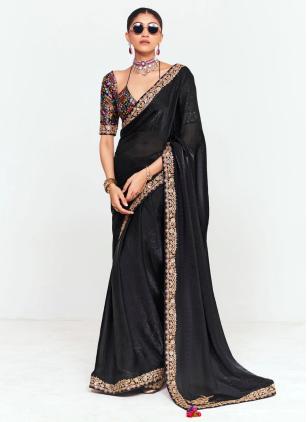 
                      Black Sequins Fancy Fabric Contemporary Saree