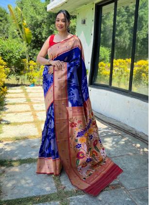 
                      Remarkable Blue Woven Silk Designer Saree