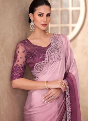 
                      Border Work Faux Georgette Pink Classic Saree