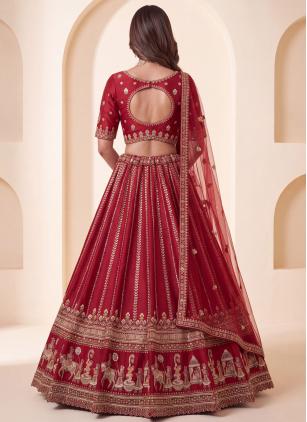 
                      Bridal Red Beads Handwork Silk Lehenga Choli