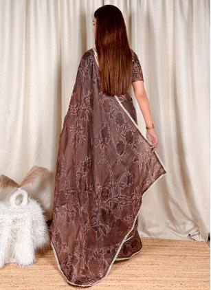 
                      Brown Fandy Satin Casual Saree