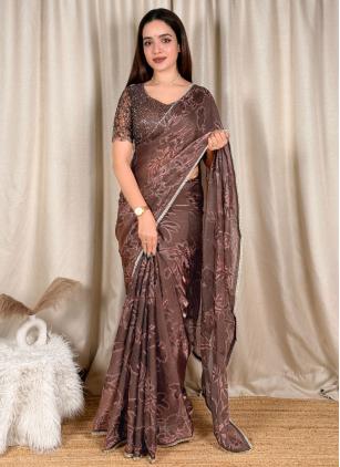 Brown Fandy Satin Casual Saree
