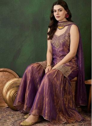 
                      Casual Purple Satin Embroidered Salwar Kameez