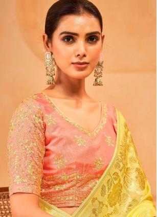 
                      Yellow Weaving Work Classic Silk Saree