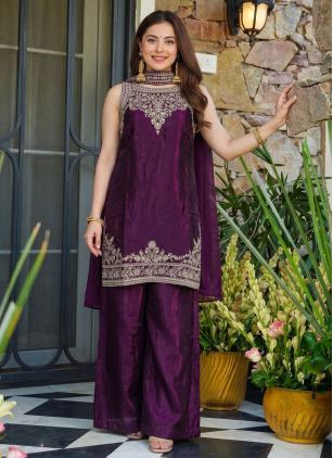 
                      Eid Special Embroidered Fandy Satin Wine Salwar Kameez