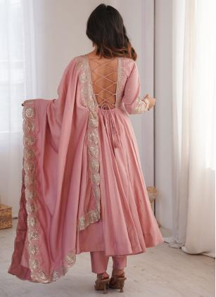 
                      Embroidered Pink Silk Anarkali Salwar Kameez