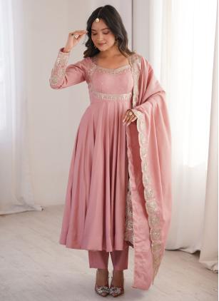 
                      Embroidered Pink Silk Anarkali Salwar Kameez