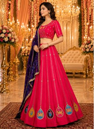 
                      Embroidered Vichitra Silk Pink Designer Lehenga Choli