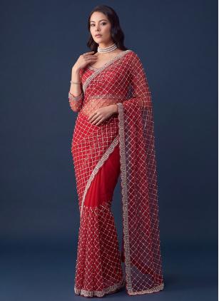 
                      Festival Red Net Contemporary Saree