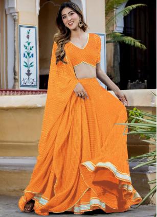 
                      Lace Zari Work Georgette Yellow Lehenga Choli