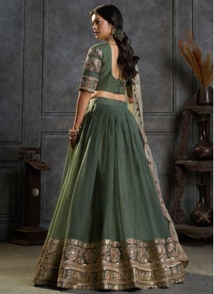 
                      Green Embroidered Sequins Work Trendy Lehenga Choli