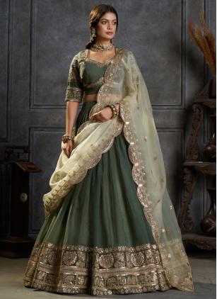 
                      Green Embroidered Sequins Work Trendy Lehenga Choli