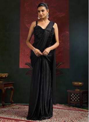 
                      Imported Embroidered Sequins Work Black Classic Saree