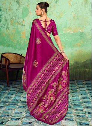
                      Magenta Satin Print Classic Saree