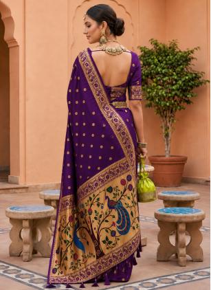 
                      Weaving Meenakari Work Purple Banarasi Classic Saree