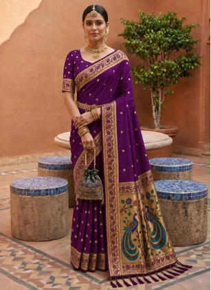 
                      Weaving Meenakari Work Purple Banarasi Classic Saree