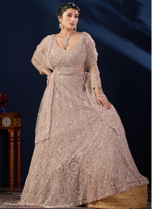 
                      Net Embroidered Beige Designer Bridal Lehenga Choli