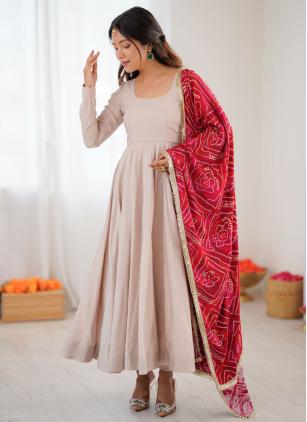 
                      Festival Plain Cotton Beige Anarkali Salwar Kameez