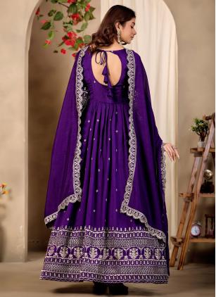 
                      Purple Embroidered Art Silk Lone Sleeved Anarkali Salwar Kameez