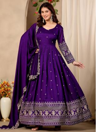 
                      Purple Embroidered Art Silk Lone Sleeved Anarkali Salwar Kameez