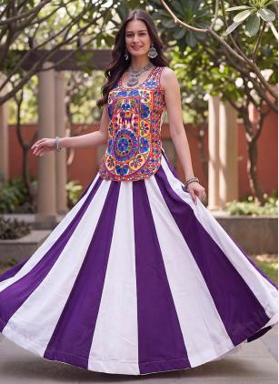 
                      Rayon Embroidered Purple and White Readymade Festival Lehenga Choli
