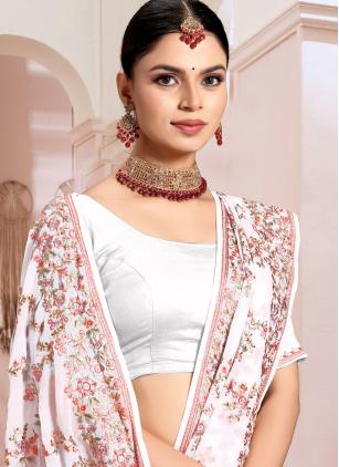 
                      Embroidered Georgette White Traditional Saree