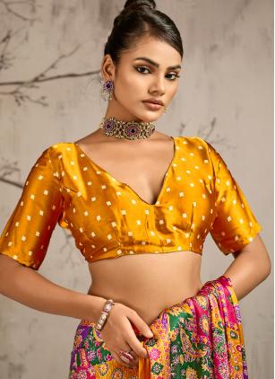 Multi Colour Satin Ajrakh Print Classic Saree