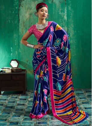 
                      Ajrakh Print Satin Print Trendy Saree