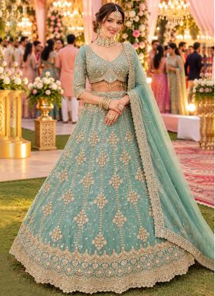 
                      Sea Green Beads Fancy Fabric Lehenga Choli