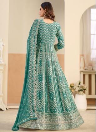 
                      Sea Green Faux Georgette Resham Work Anarkali Suit