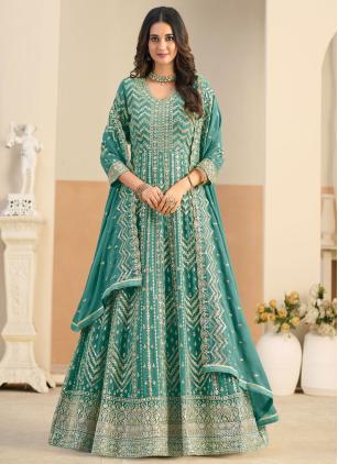 
                      Sea Green Faux Georgette Resham Work Anarkali Suit