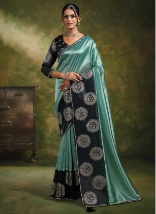 
                      Sea Green Organza Embroidered Trendy Saree